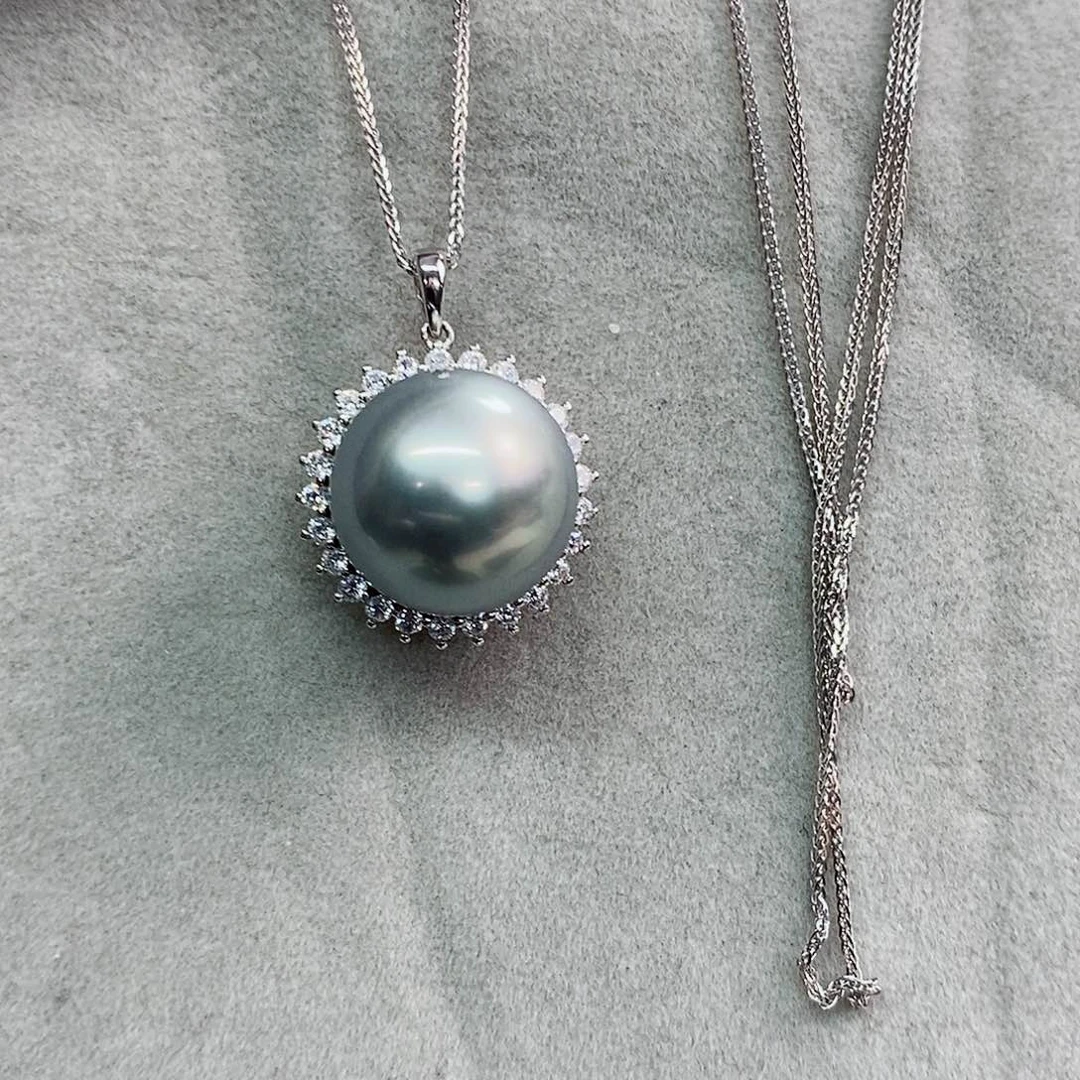 吊坠(赠链)银S925镶嵌海水珍珠14-15