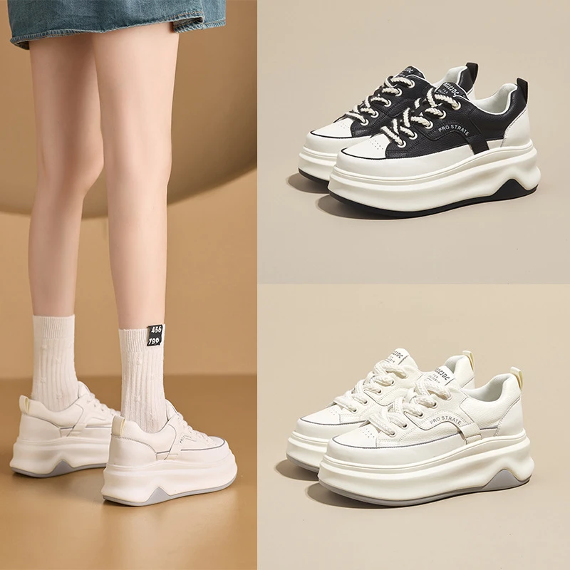 真皮小白鞋女2025年春季新款松糕厚底内增高板鞋时尚休闲运动鞋女