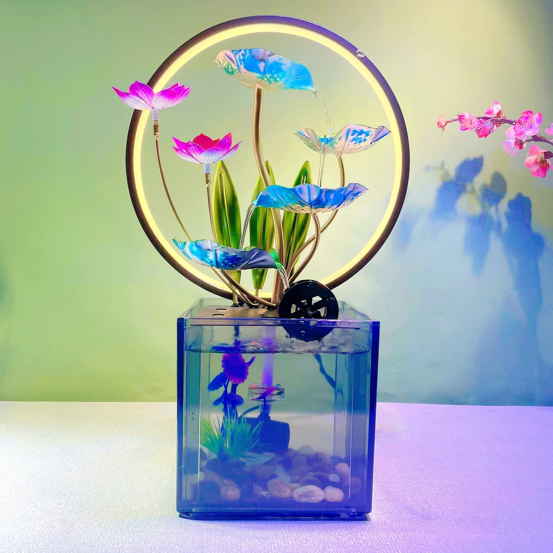 流水摆件鱼缸带氧气泵循环水适合水景办公室电视柜玄关客厅装饰品