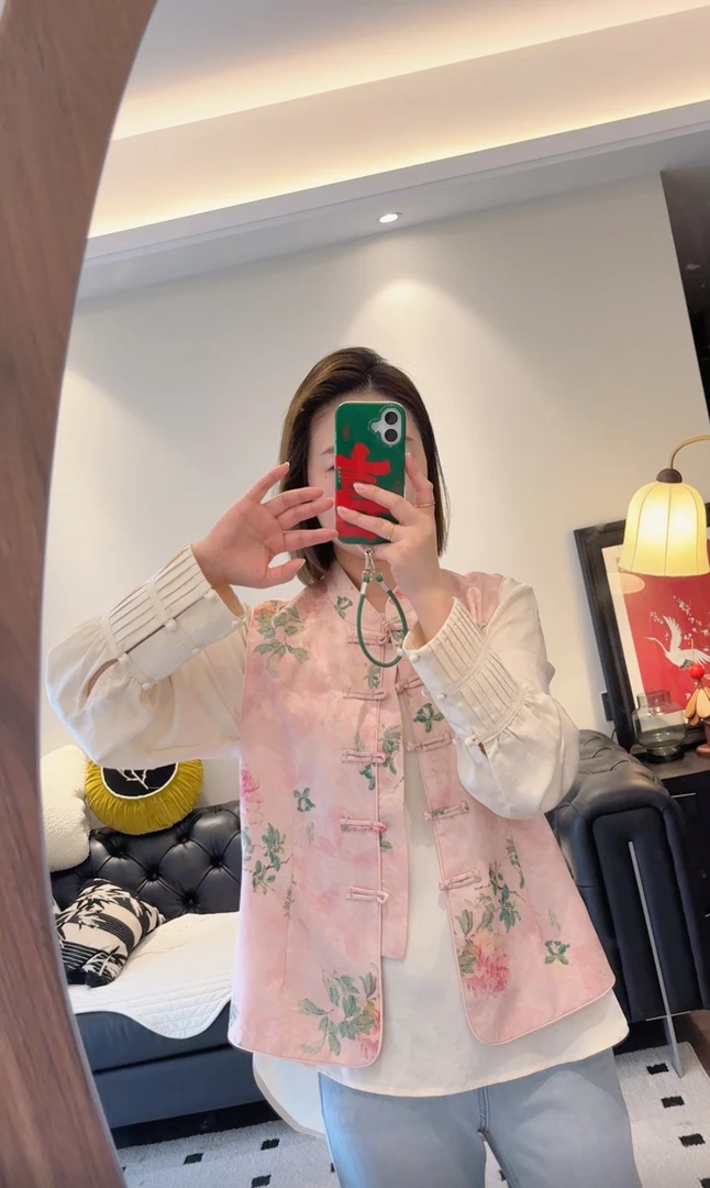 Art li 莉姐春季新款国风百搭气质时尚复古马夹新中式马甲粉7712