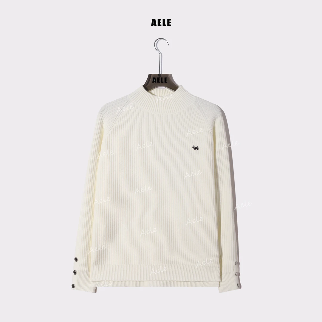 AELE温柔风针织衫女高领袖口纽扣刺绣显瘦上衣毛衣 X855 5063 AD