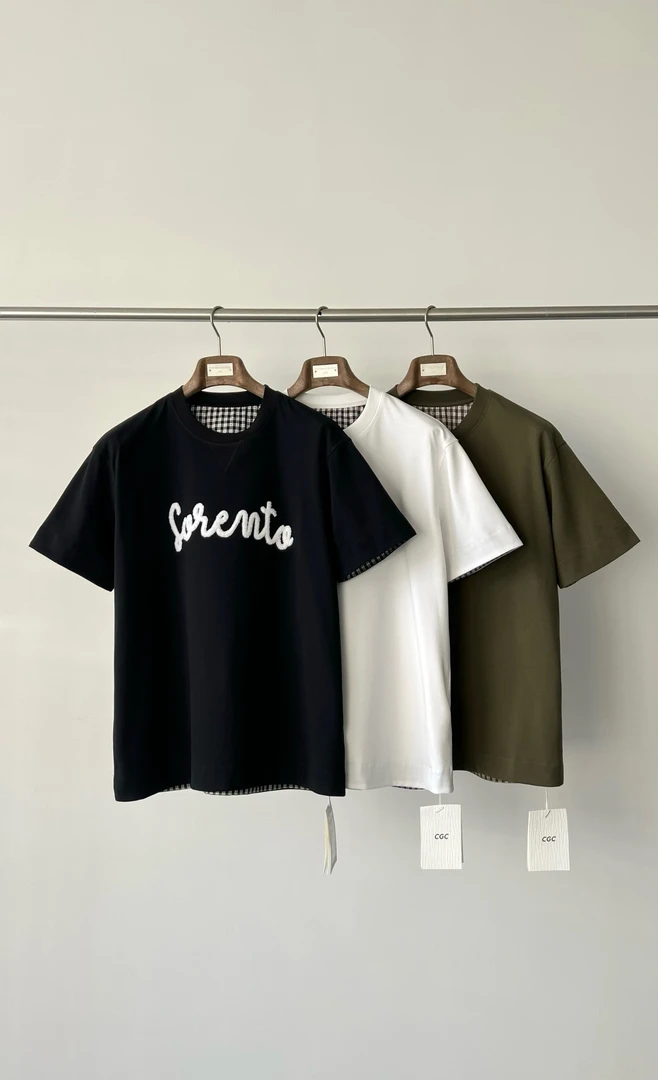 格子拼接圆领刺绣潮夏季青年短袖T恤百搭韩版春夏印花复古夏装