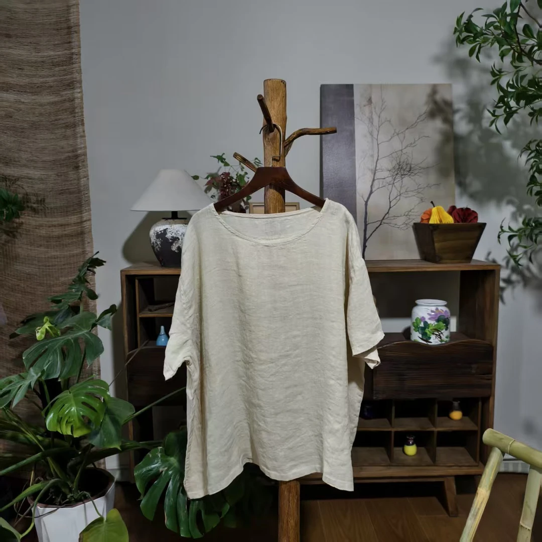 【大梅子推荐】设计款亚麻福字套头上衣MXA8550A