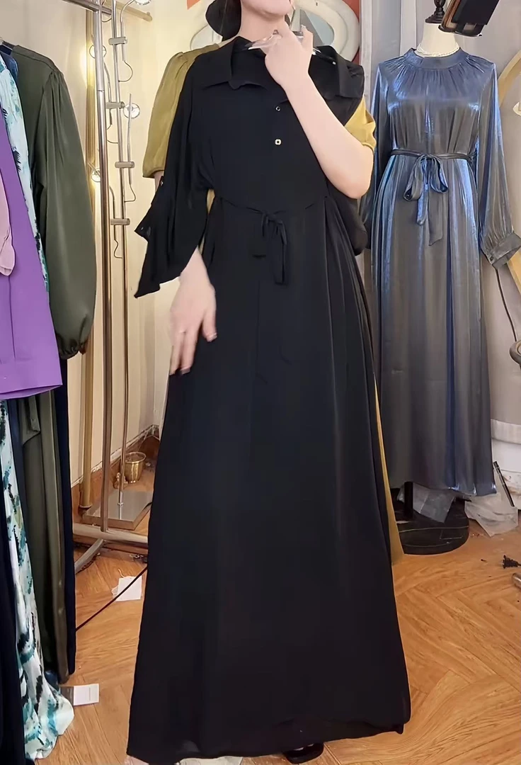 夏季气质显瘦时尚连衣裙长款宽松轻奢法式乔其纱【 177# - 黑色 】