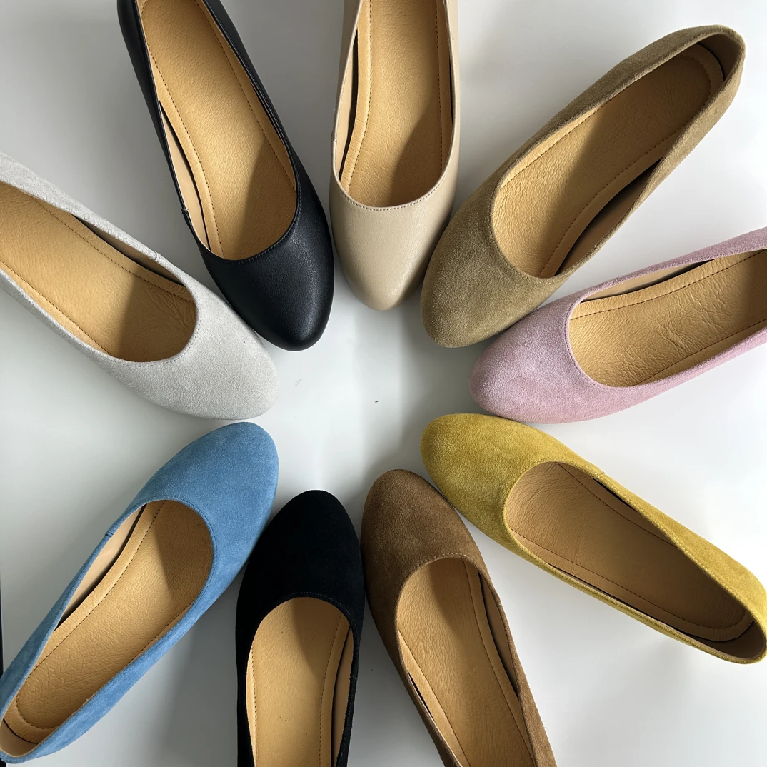 4公分坡跟礳沙牛皮单鞋新款百搭园头鞋舒适软底软面职业加绒单鞋