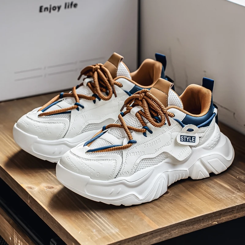 网红爆款男鞋秋季透气运动休闲跑步鞋男厚底增高百搭小白老爹潮鞋