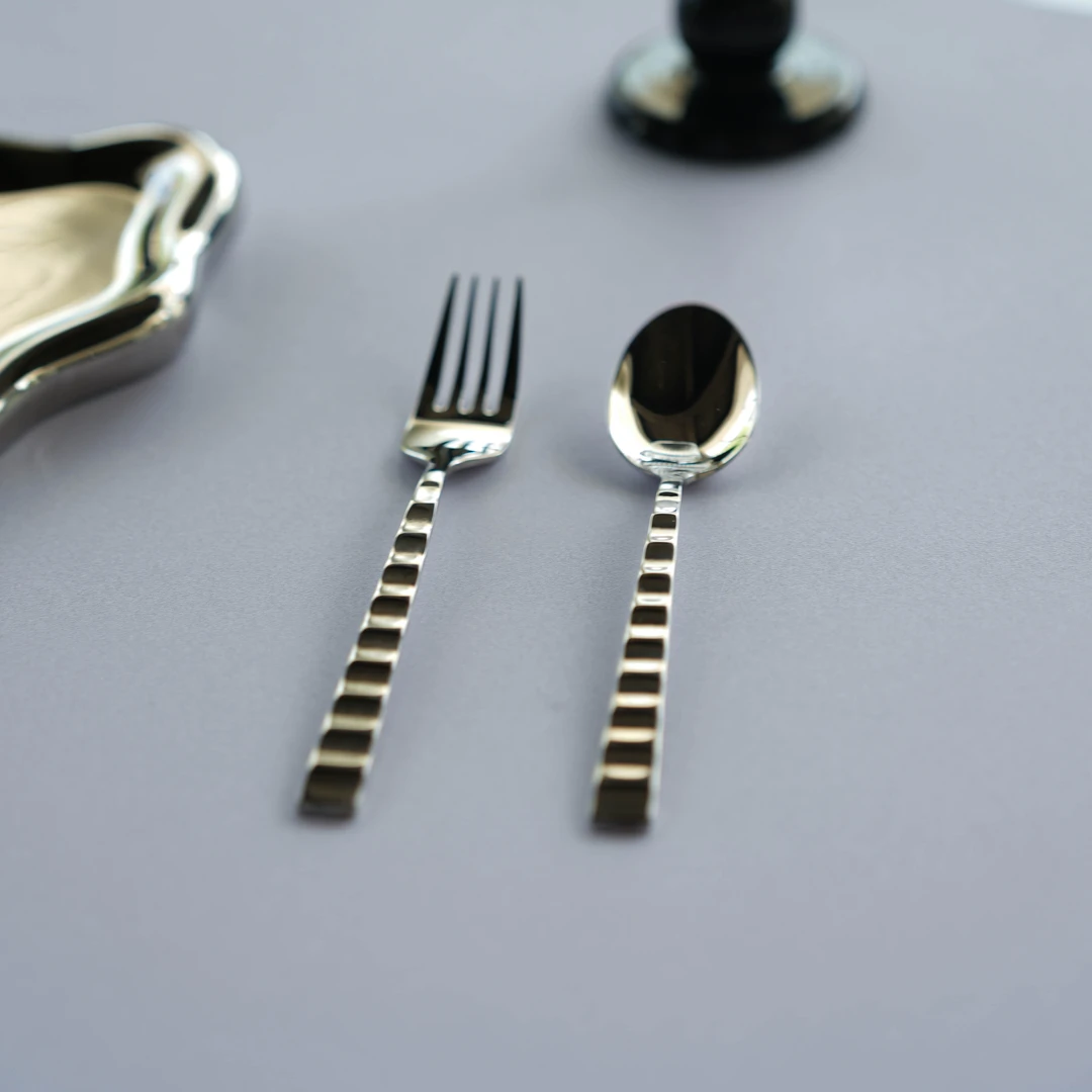 ins同款水波浪工艺304不锈钢食用级不锈钢餐具勺叉两件套2号