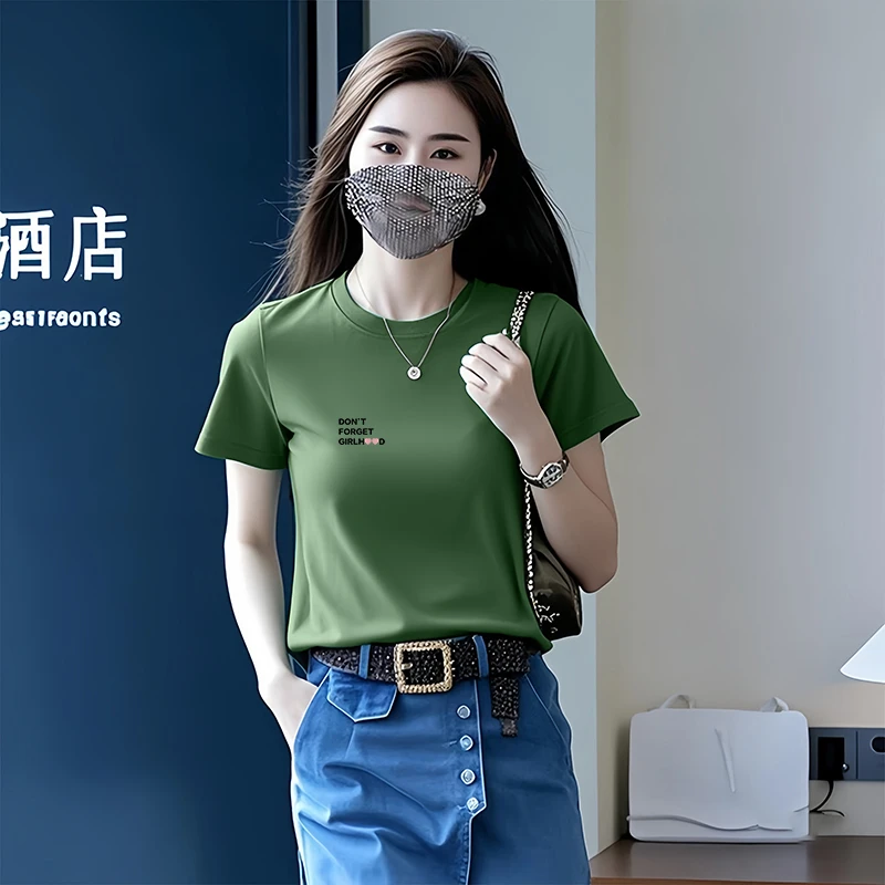 夏季新款短袖t恤女韩版 宽松圆领休闲妈妈上衣百搭显瘦时尚打底衫