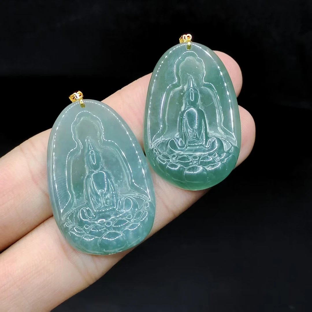 【老三珠宝】18k金翡翠观音吊坠赠链GS【多样性发其一】约34-23-5mm