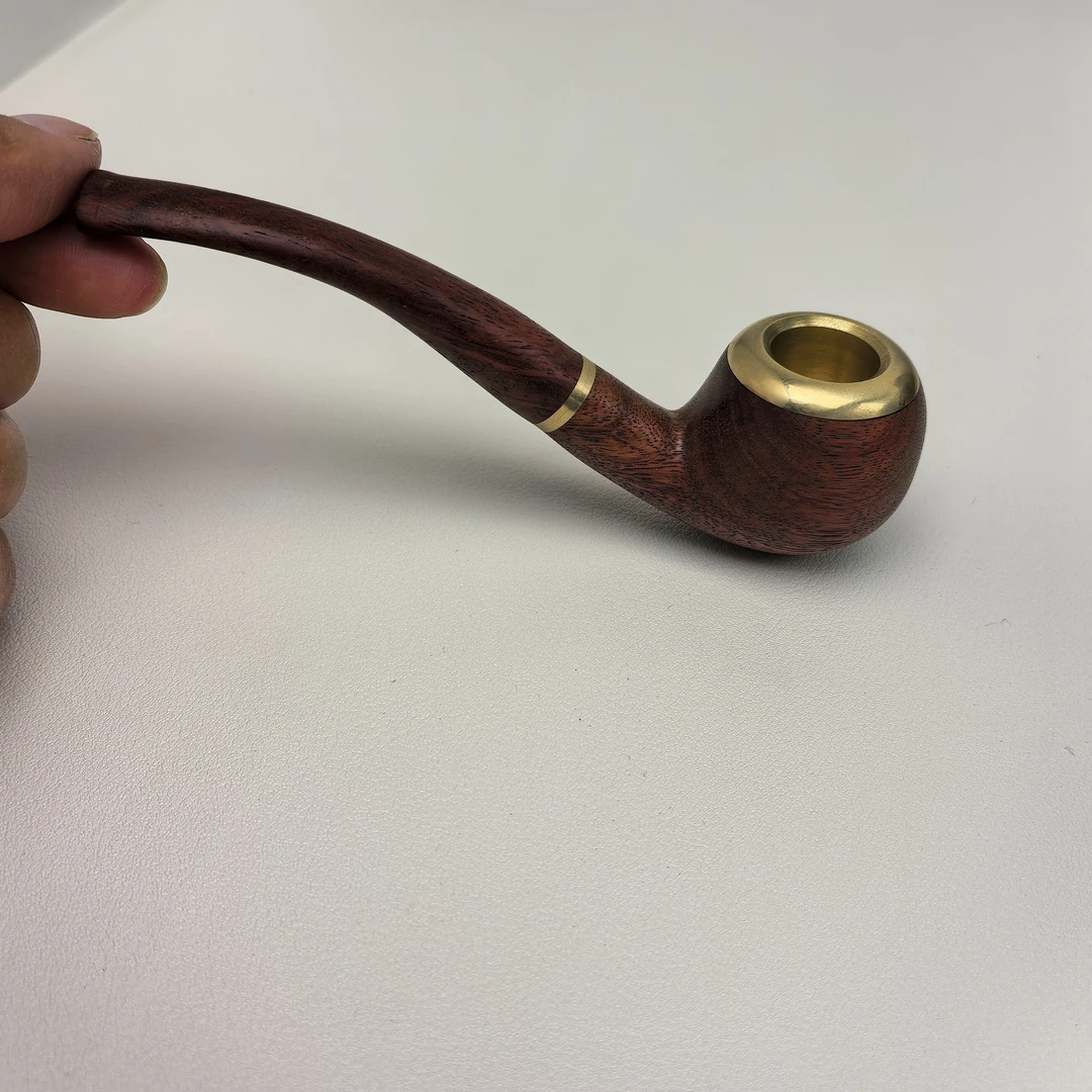 非洲紫檀小号三用斗，铜帽烟斗，福尔摩斯弯小号烟斗，文玩盘玩烟斗