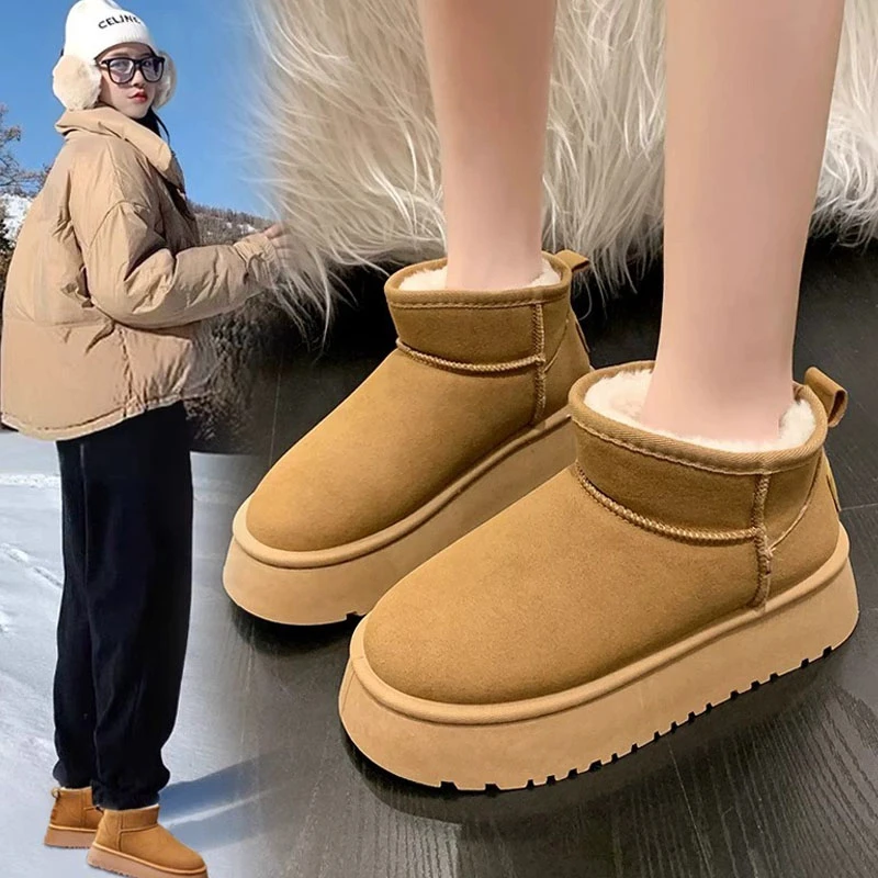 厚底雪地靴女加绒加厚防水防滑保暖棉鞋外穿2025新款冬季短靴