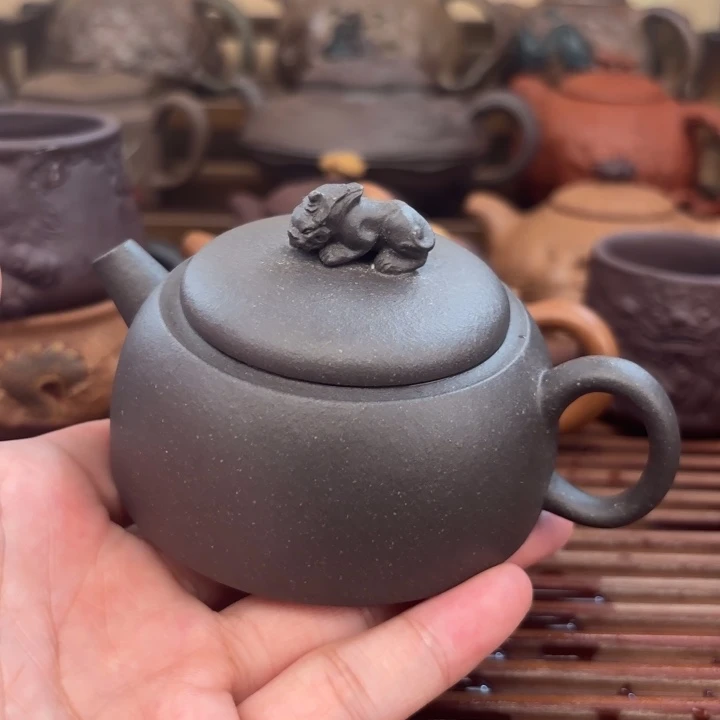 紫砂茶壶招财貔貅原矿天青100c