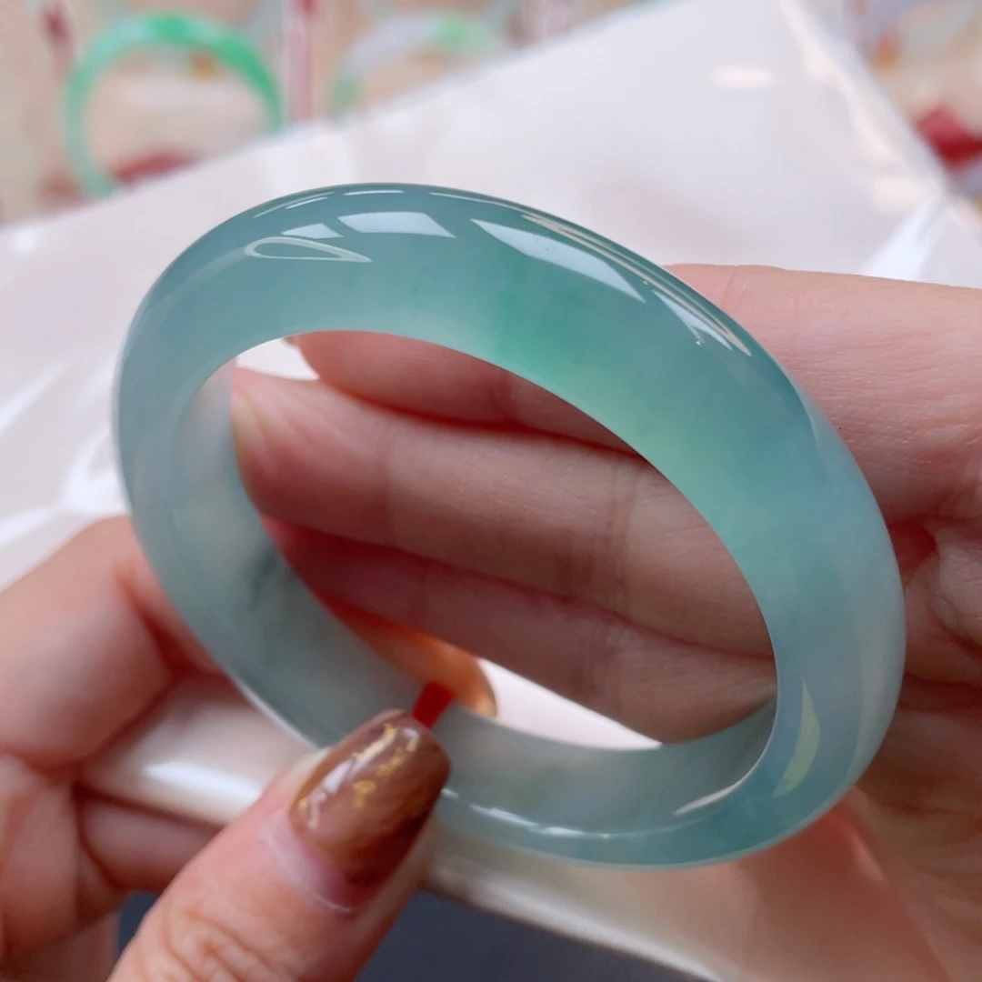 未镶嵌手镯翡翠54.5正圈 天青色等烟雨 冰透发光发亮12号