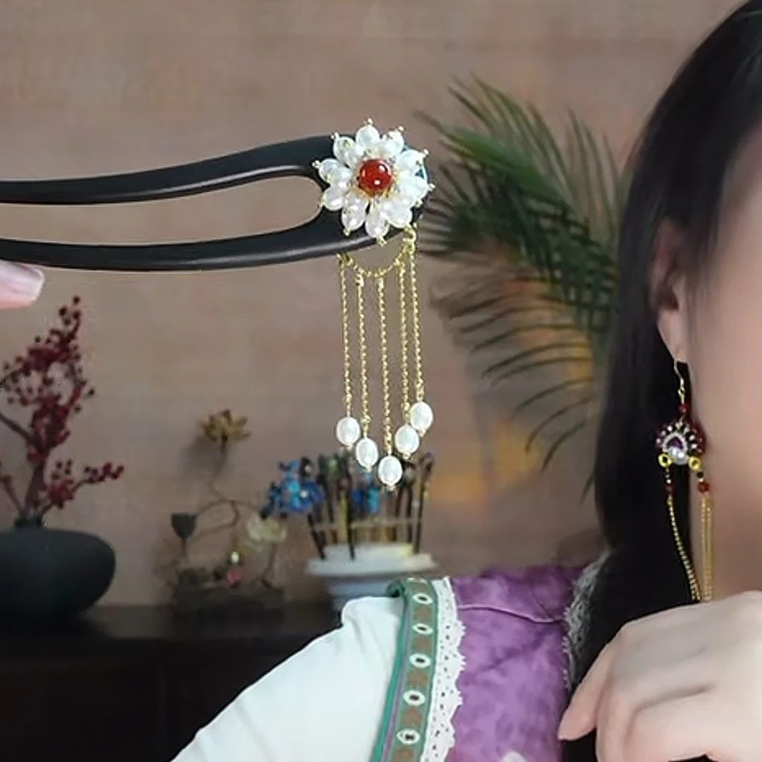 珍珠发簪民族风女千金风发簪原创设计