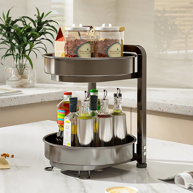 旋转调料置物架厨房调料品架子双层家用台面转角佐料调味品收纳架
