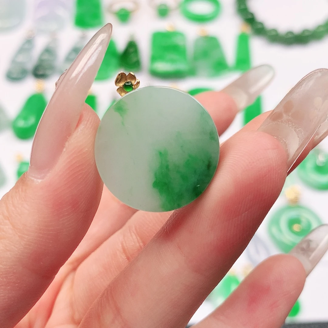 翡翠18K金镶嵌吊坠(不含链)