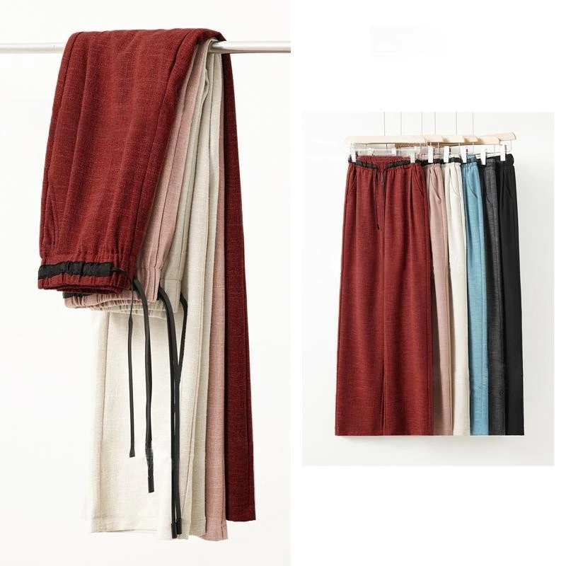 【专柜品质】新款奢华亚麻抗皱亲肤垂感高腰显瘦休闲直筒阔腿裤