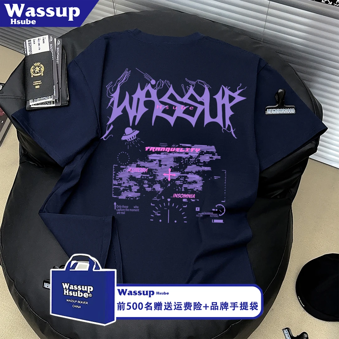 WASSUP HSUBE欧美高街短袖T恤男女复古个性字母印花宽松百搭上衣