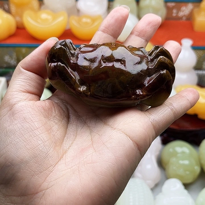 咯***哒石材螃蟹手把摆件