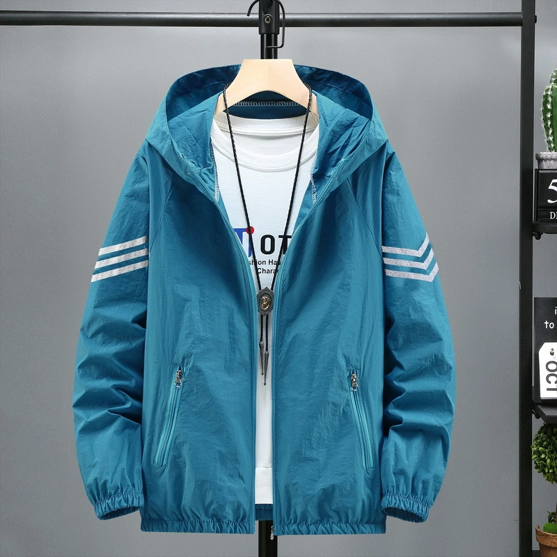 防晒衣男防紫外线透气薄款潮流胖子加肥加大码宽松三条杠夏季外套
