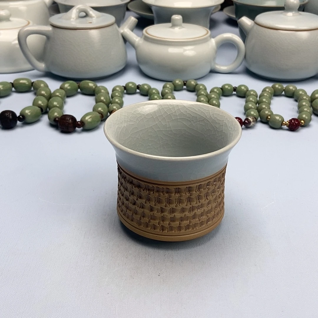 杯仿古月白釉重工跳刀马蹄杯原矿原釉原产地