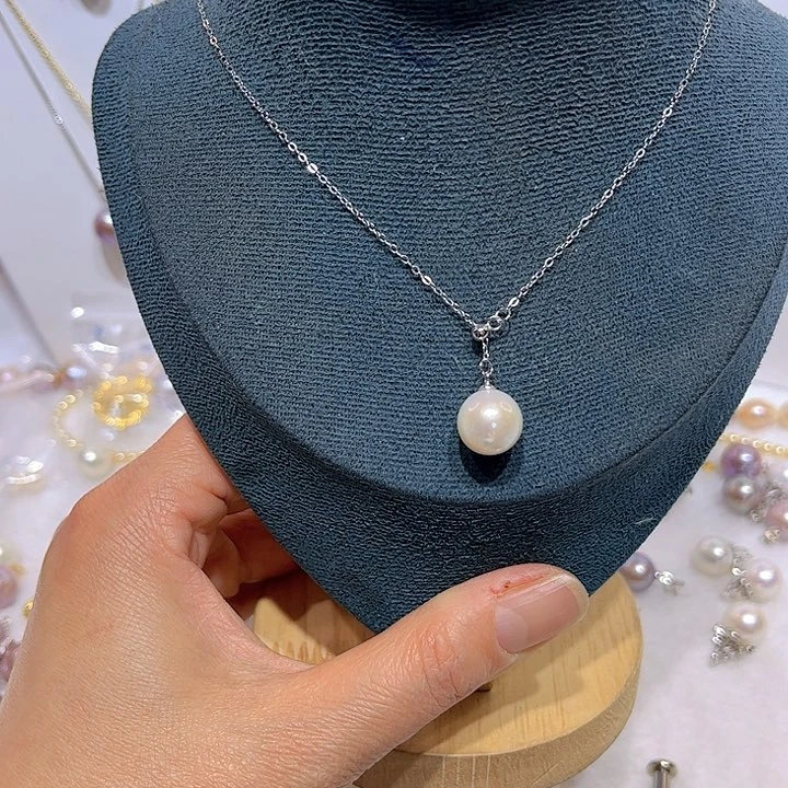 淡水珍珠白珠银色y字链银S925镶嵌