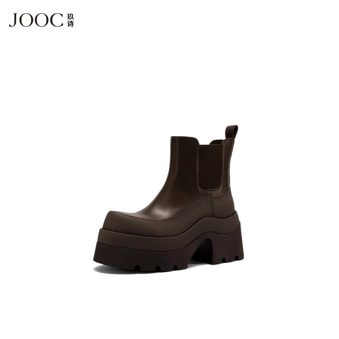 【雅痞精英】JOOC玖诗增高烟筒短靴女2025秋冬新款英伦风切尔西靴