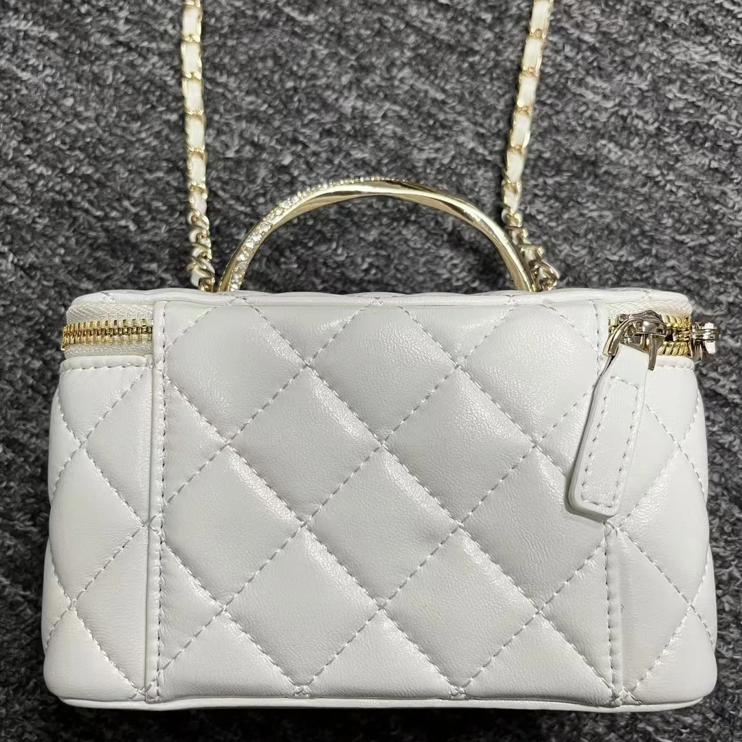 姝宴真皮女包手提钻盒子白色