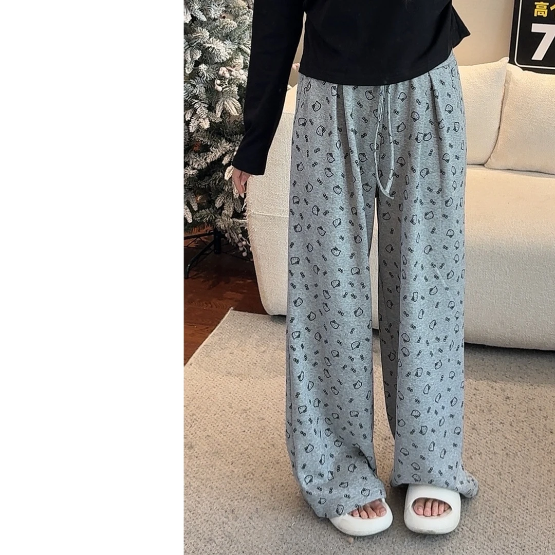 墨迹姐 高个子加长“kt满印”阔腿直筒休闲卫裤慵懒宽松加大女