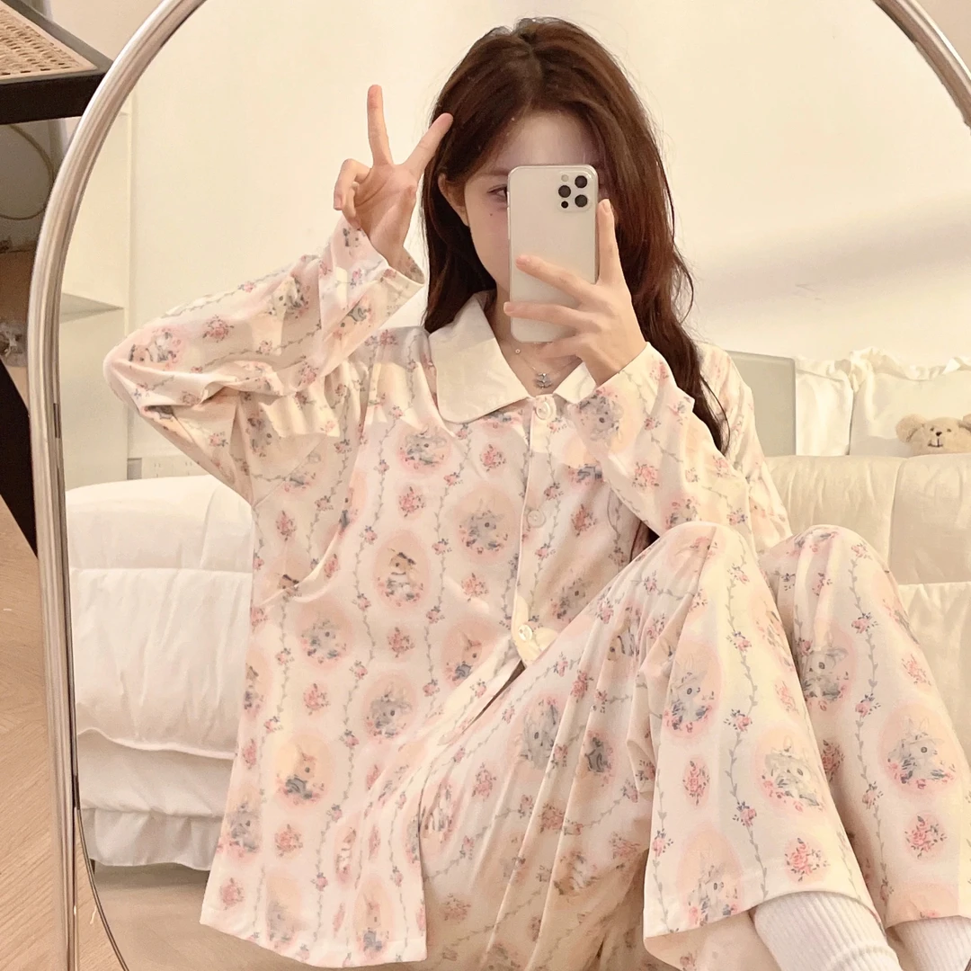 莫代尔带胸垫月子服孕妇哺乳睡衣产后舒适家居服春夏薄款套装