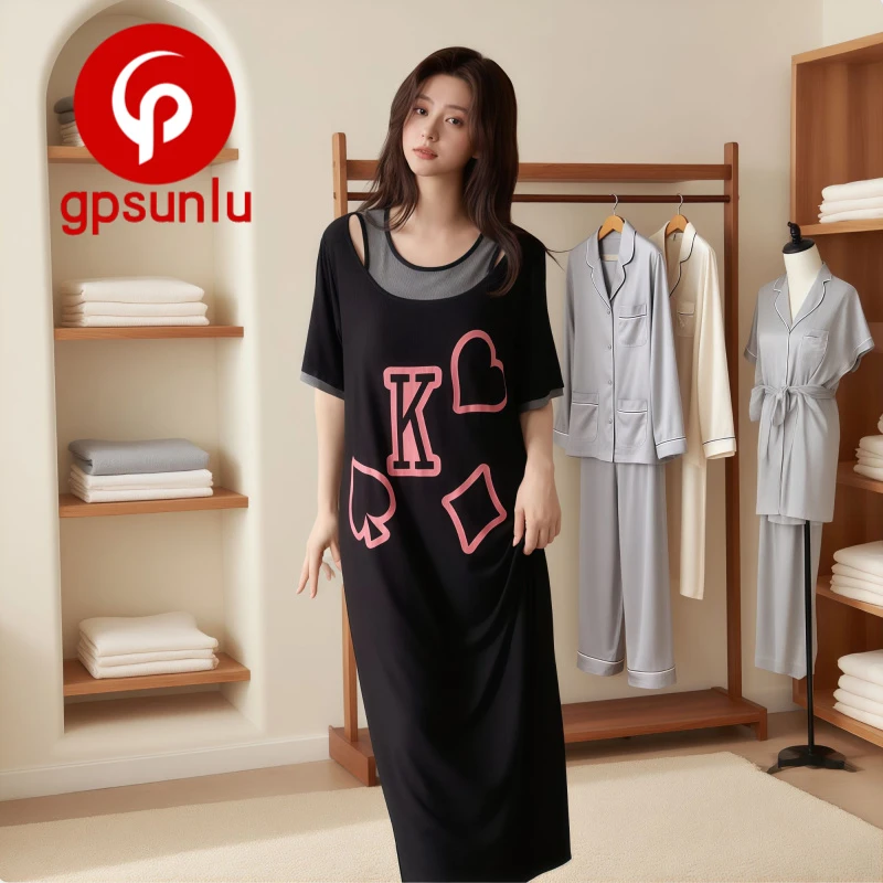 gpsunlu「带胸垫」睡裙夏季莫代尔短袖柔感睡衣女款春秋薄款家居服