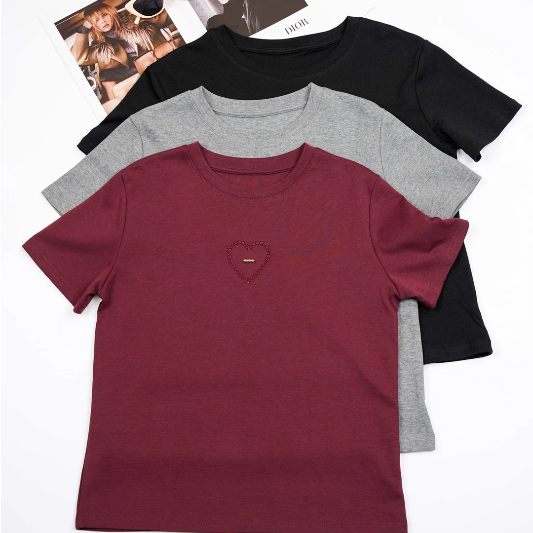 圆领纯色短袖T恤修身显瘦百搭内搭上衣夏季打底衫8128爱心