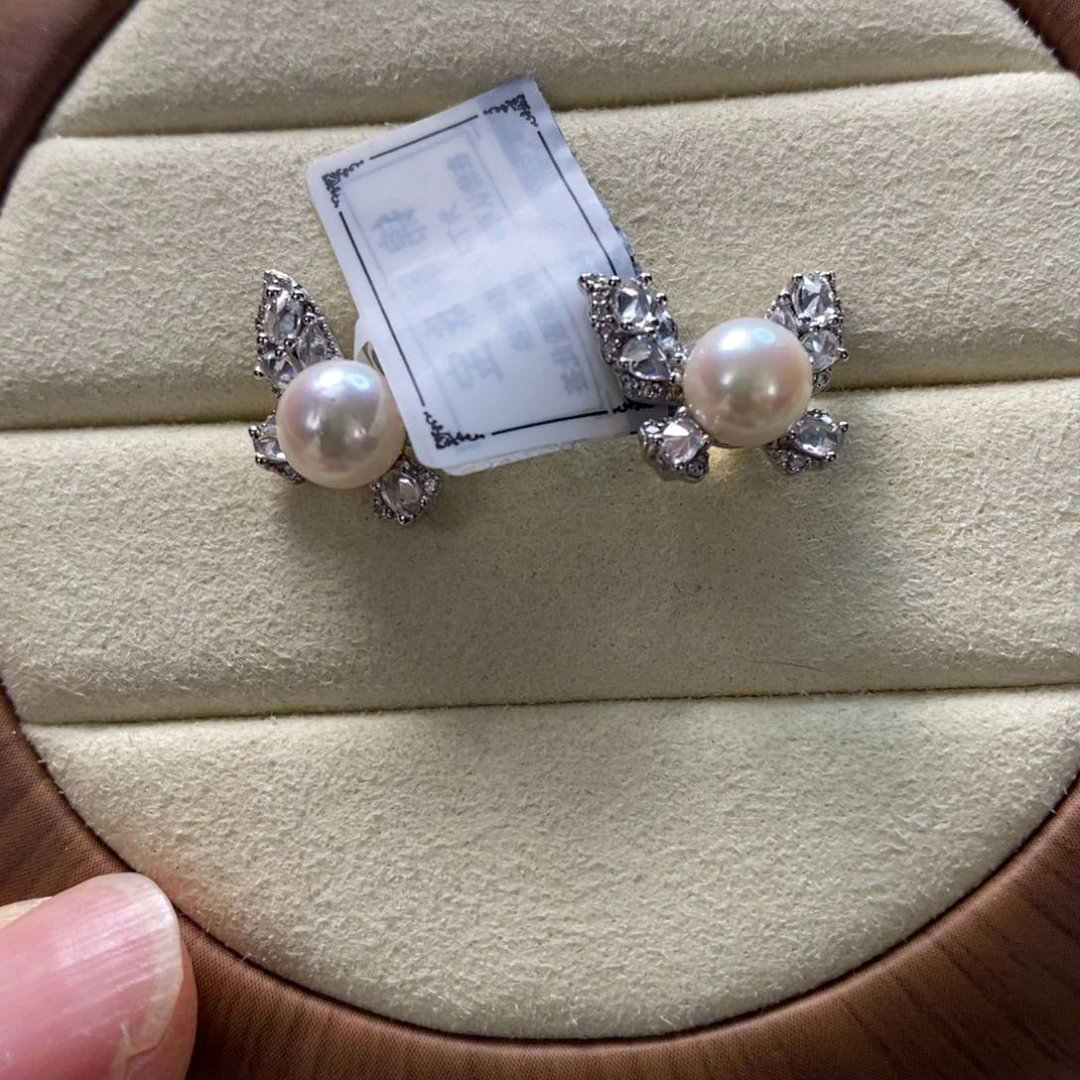 海水珍珠耳饰银S925镶嵌