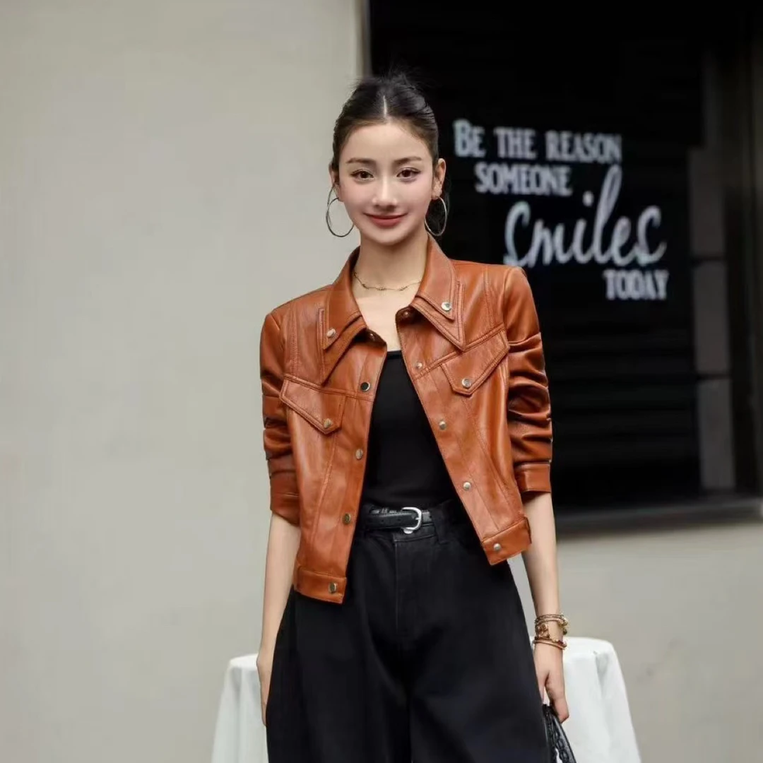 【C度笑笑力推】7770新品时尚小众设计师款南油高货短款皮衣外套