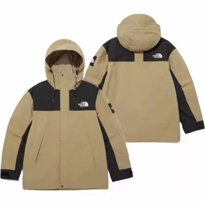 【双旦】卡其色拼色秋冬男女款运动防风户外开衫连帽冲锋衣外套