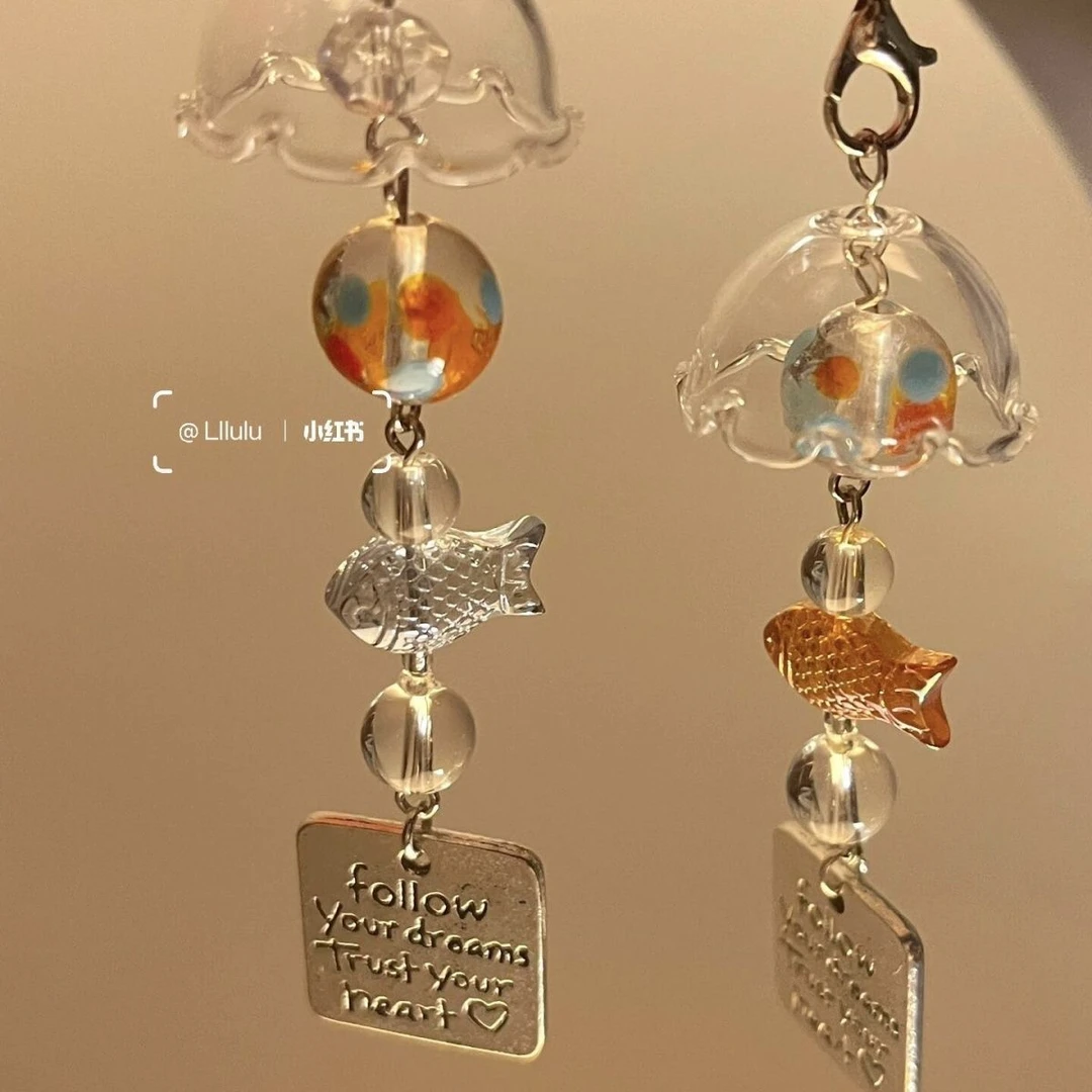 ins风金鱼风铃手机壳挂件ccd相机卡册装饰品diy手串珠子挂饰配件