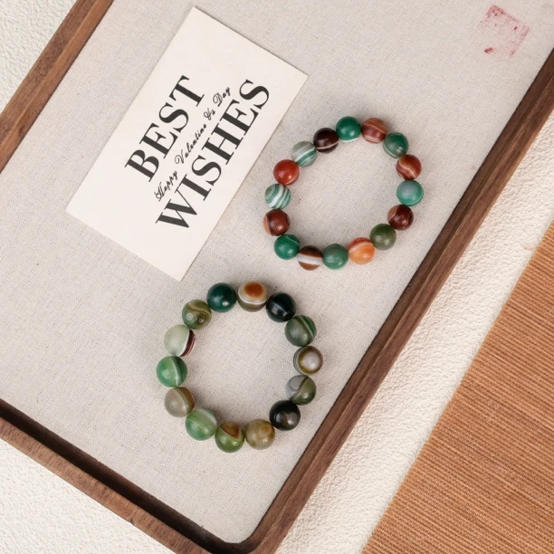 LZ3764-1彩色自带眼磨砂玛瑙手串