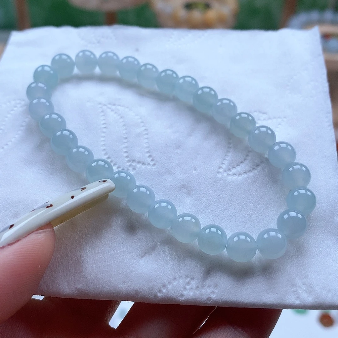 翡翠未镶嵌手链圆珠6.3天空蓝