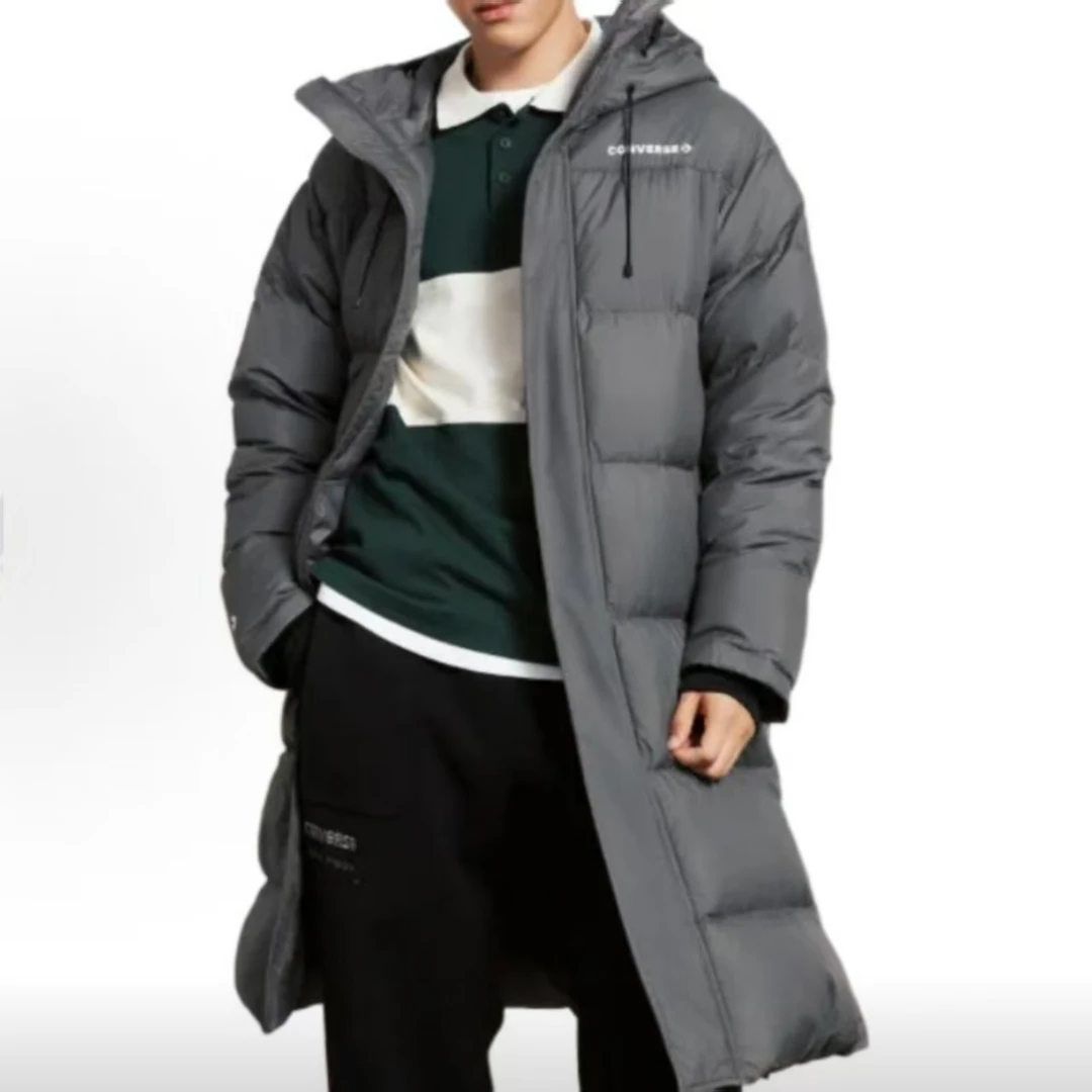 Converse/匡威纯色连帽系带中长款灰色羽绒服男款10026916-A01