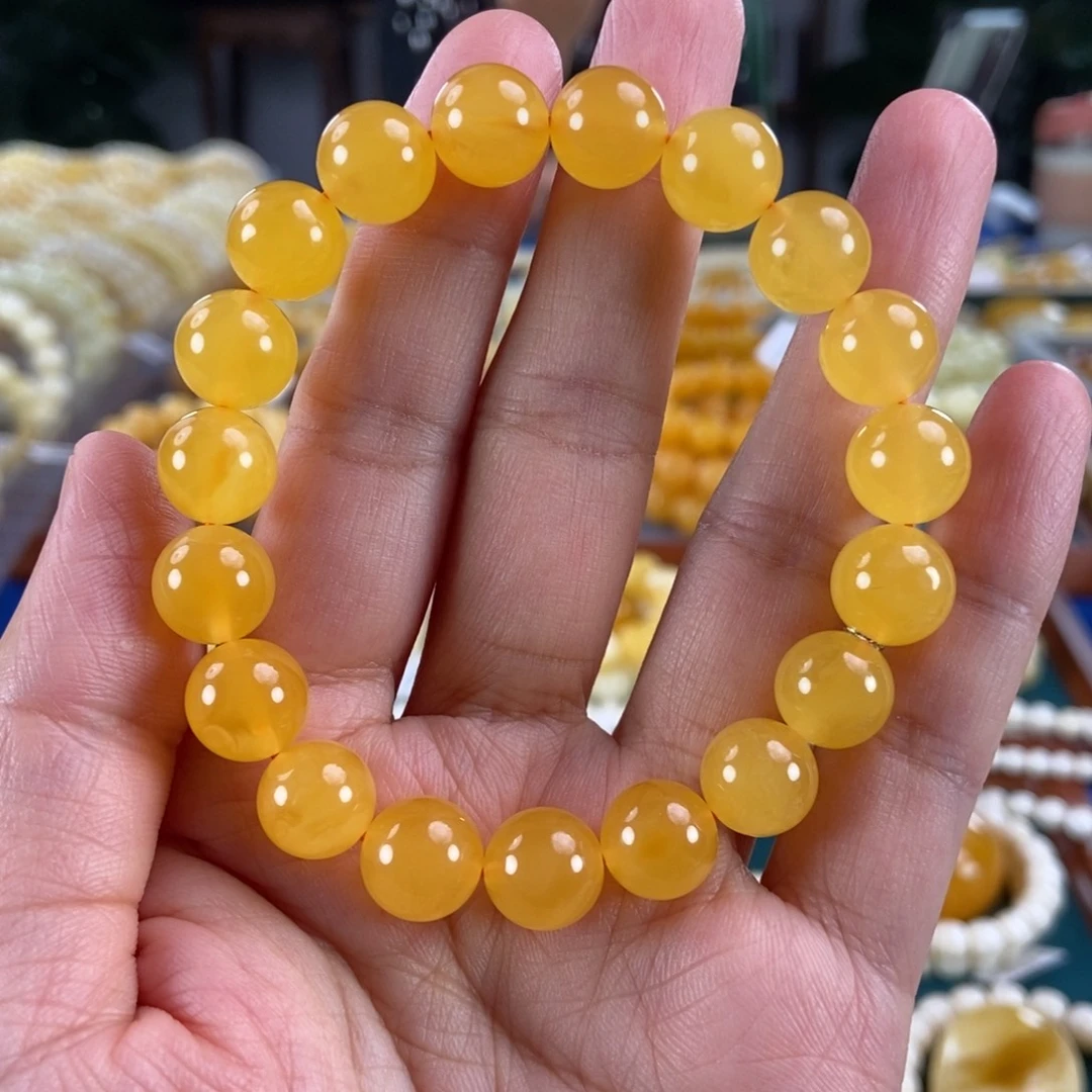 琥珀未镶嵌珠宝奇石10+鸡油红圆珠13.63