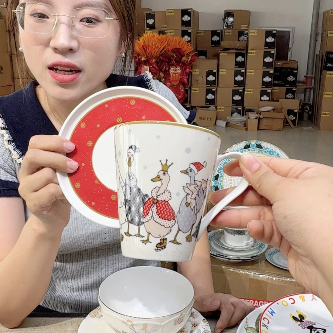 骨瓷骨瓷咖啡杯碟一套400ml外贸骨瓷
