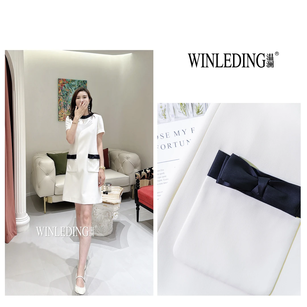 温澜服饰·澜“珍羽”法式撞边气质连衣裙60012