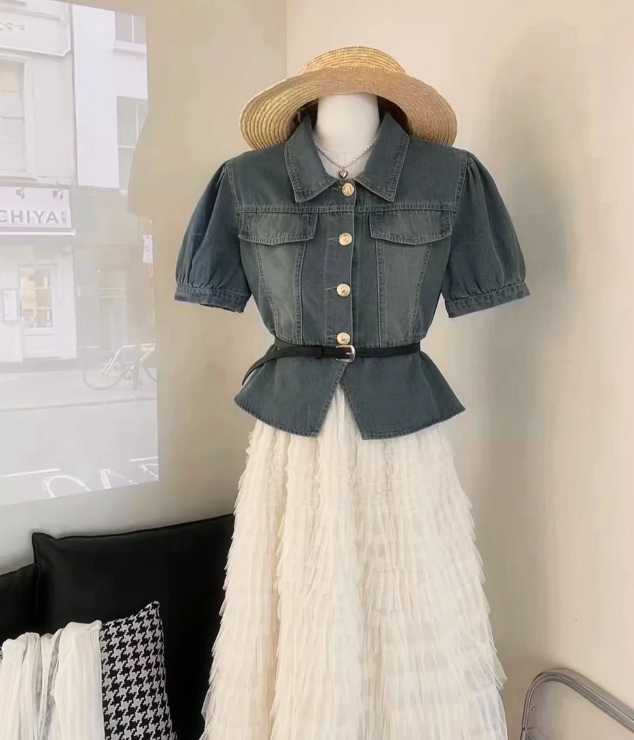 蓬蓬 - 牛仔套装（牛仔➕黑短裙）