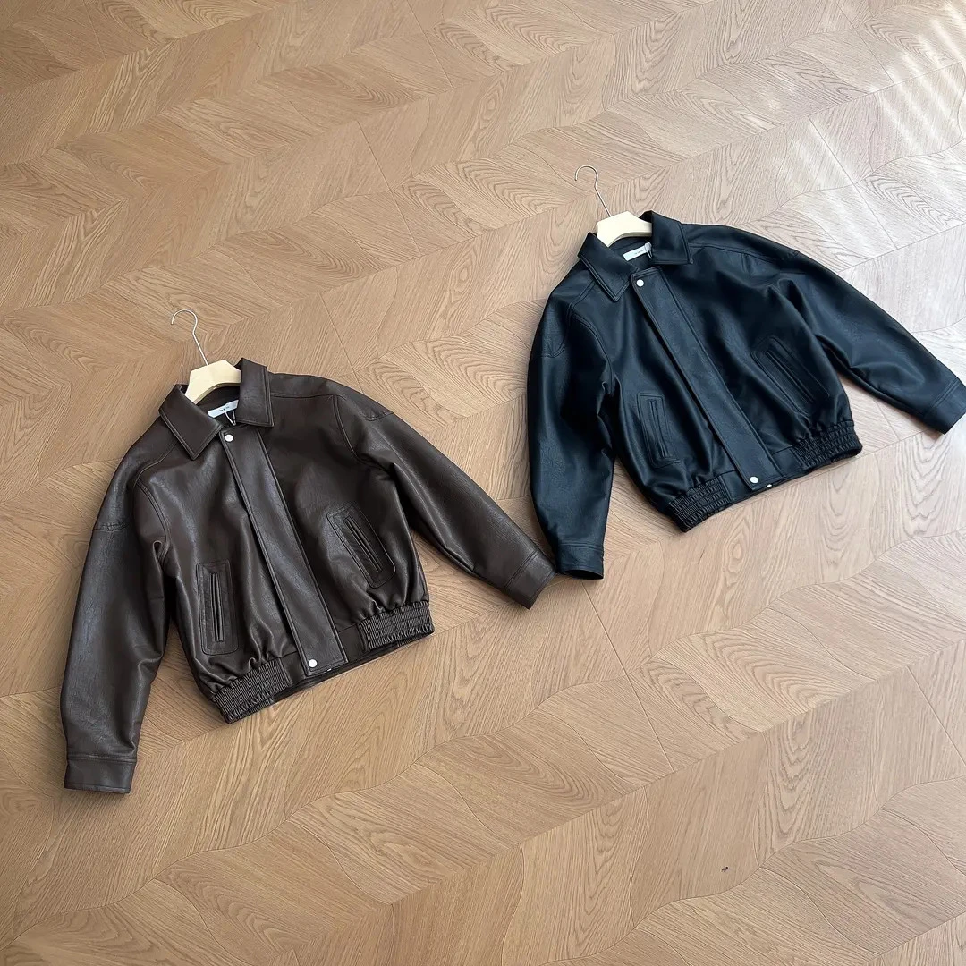 25FW /秋冬CleanFit翻领薄款皮衣休闲哈灵顿干练短装皮夹克外套潮