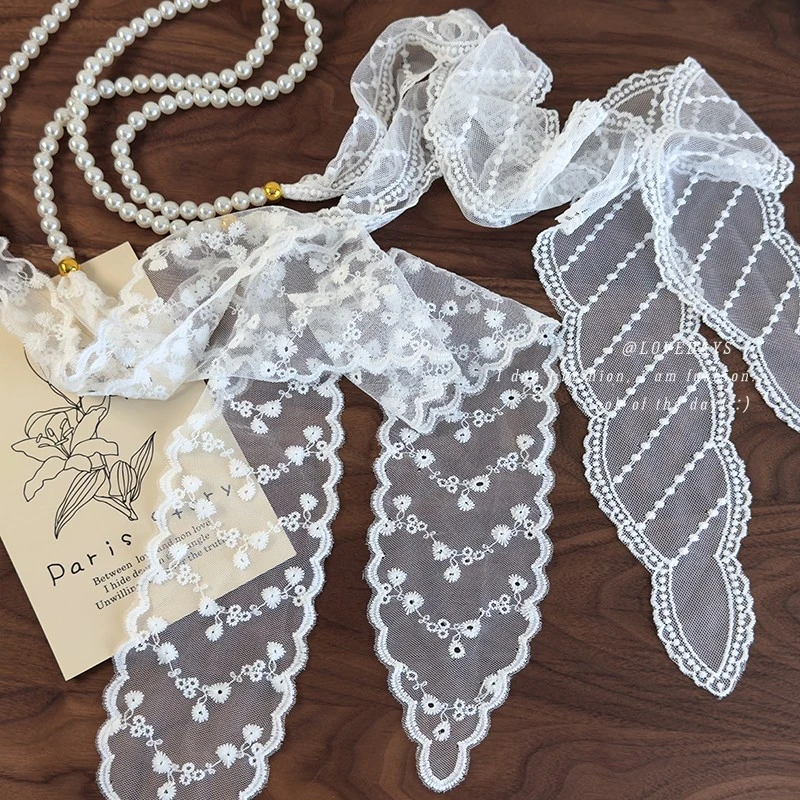 气质珍珠蕾丝发带项链女2025爆款长条领巾腰带韩国百搭多功能丝巾