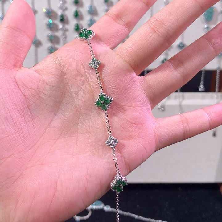 银S925镶嵌手链翡翠378绿