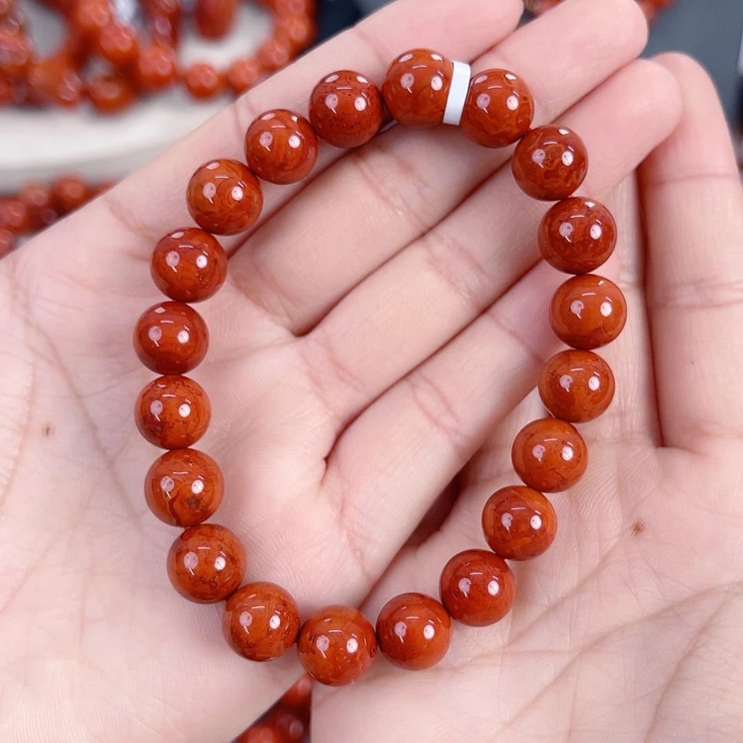 无***缘南红玛瑙未镶嵌瓦西高货柿子红火焰满肉单圈10mm