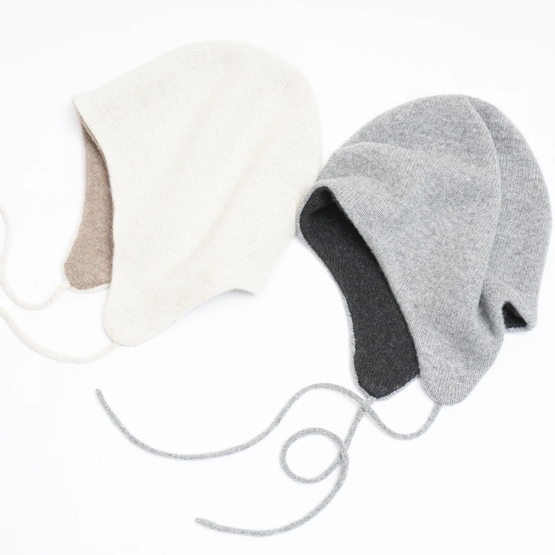 雅比那【双层护耳帽】秋冬新潮时尚保暖山羊绒护耳帽