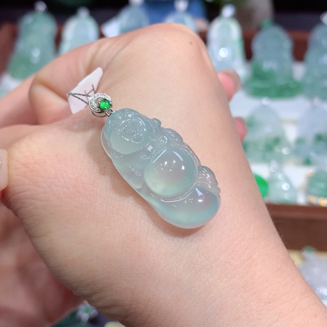 吊坠(不含链)18K金镶嵌翡翠天然缅甸A货翡翠揭阳工布袋佛