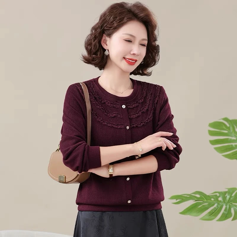 2025春季时尚女士百搭纯色设计感圆领上衣洋气宽松韩版长袖小衫